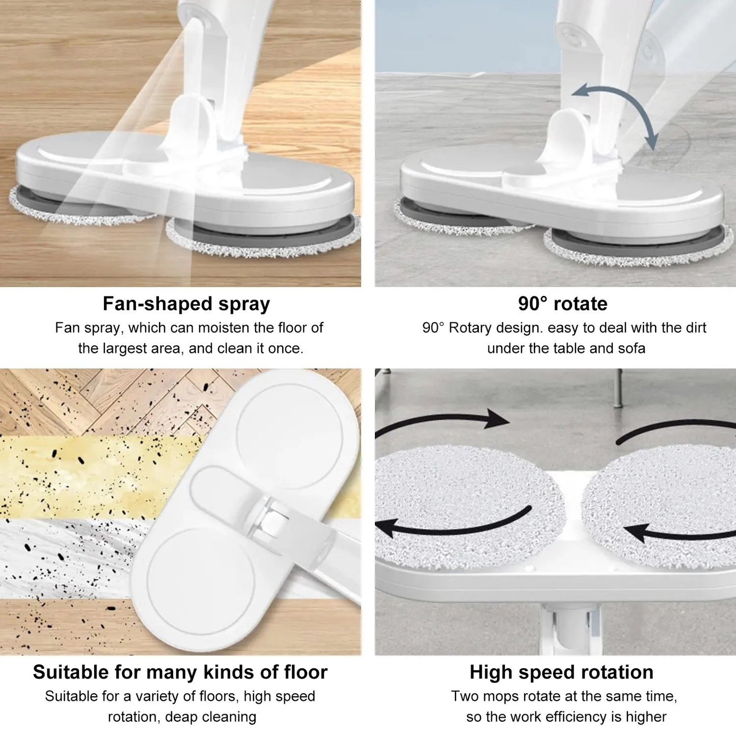 Spin wireless electric mop with USB charging