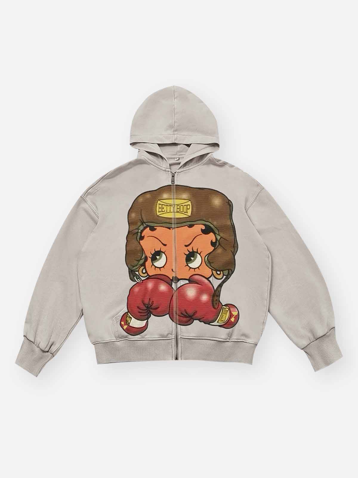 BOUNCE BACK™ | Felpa con Cappuccio Streetwear con Stampa Girl Boxer Cartoon