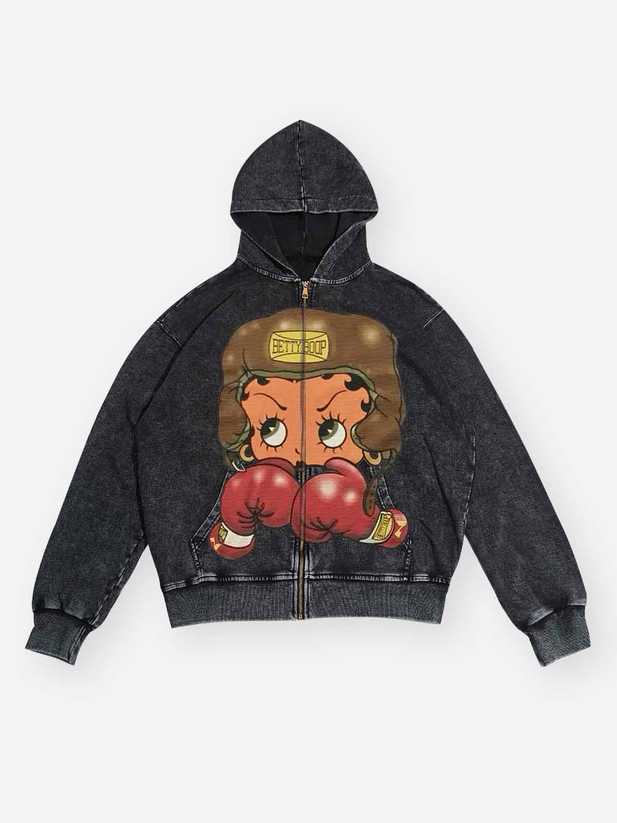 BOUNCE BACK™ | Felpa con Cappuccio Streetwear con Stampa Girl Boxer Cartoon