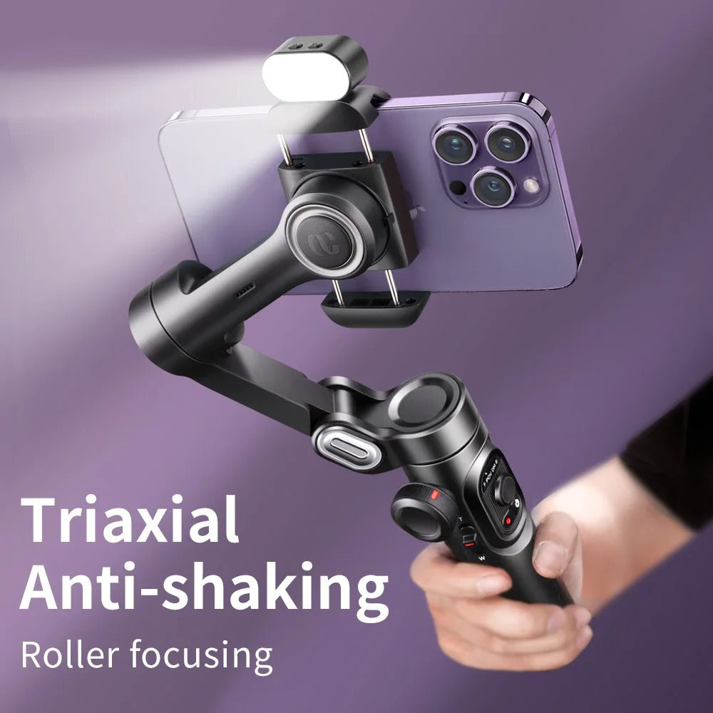 Portable stabilizer for smartphones with free filling light