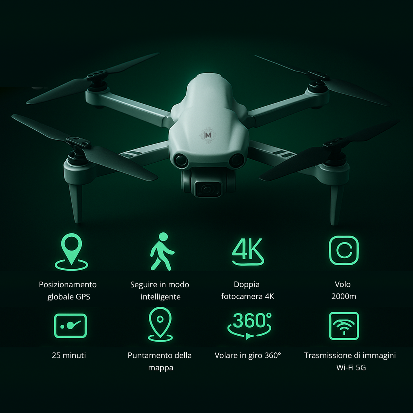 8K drone with integrated GPS, resume ultra HD and advanced technology