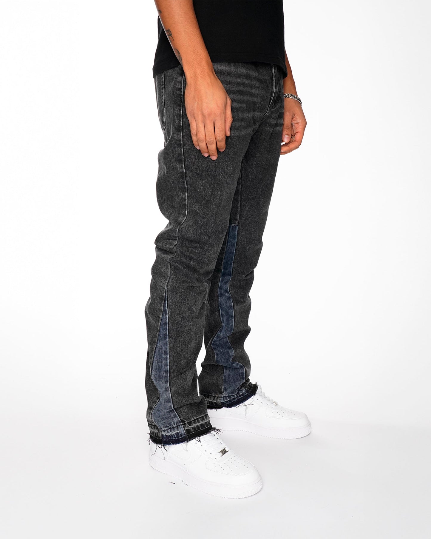 Flared Denim™ | Jeans Flare Nero con Inserti Blu