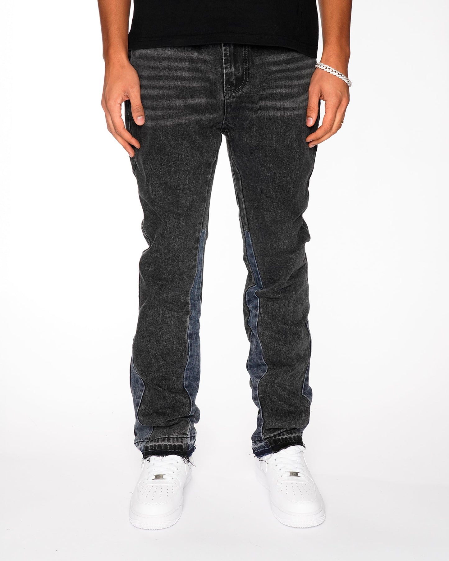 Flared Denim™ | Jeans Flare Nero con Inserti Blu