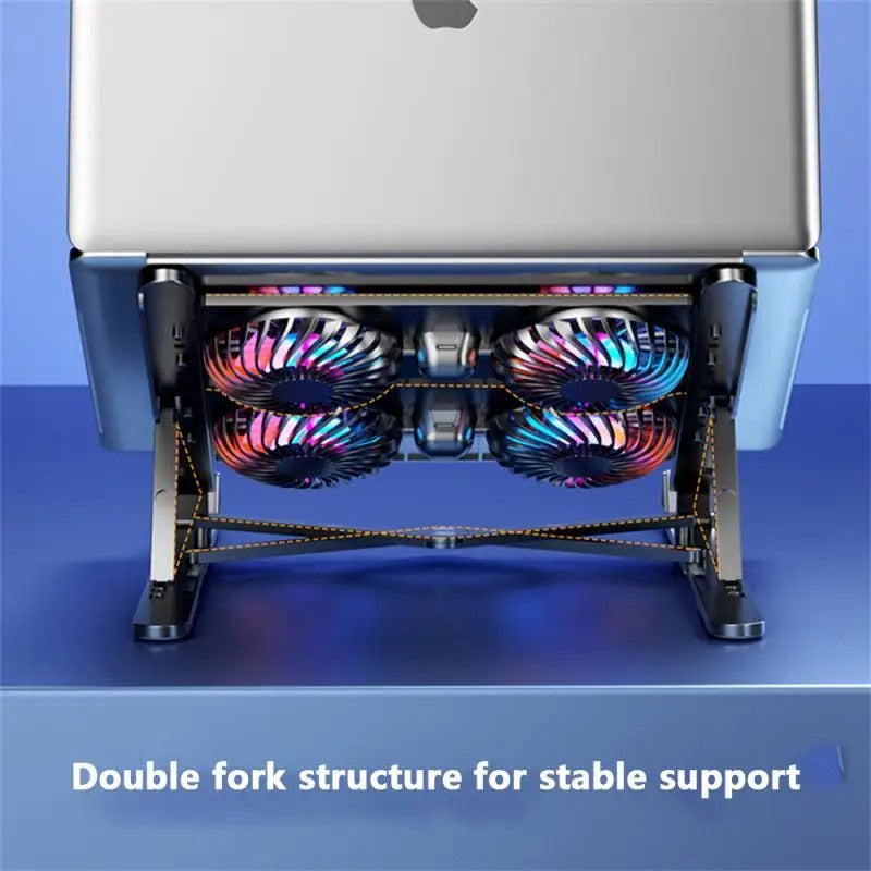 Folding support for laptop with silent fan