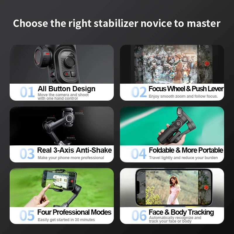 Portable stabilizer for smartphones with free filling light
