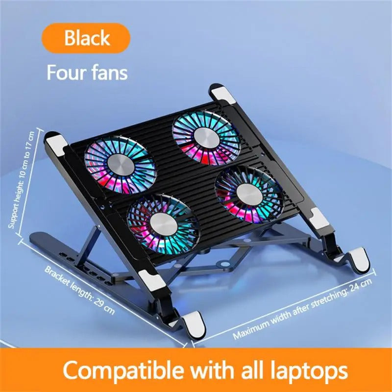 Folding support for laptop with silent fan