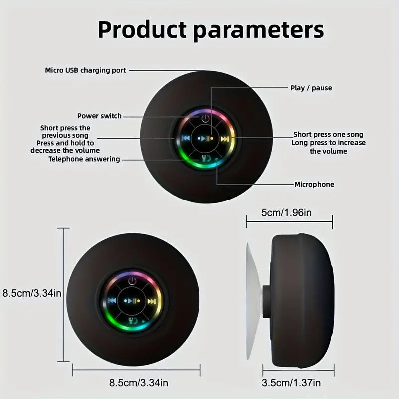 Waterproof speaker for LED shower with suction cup