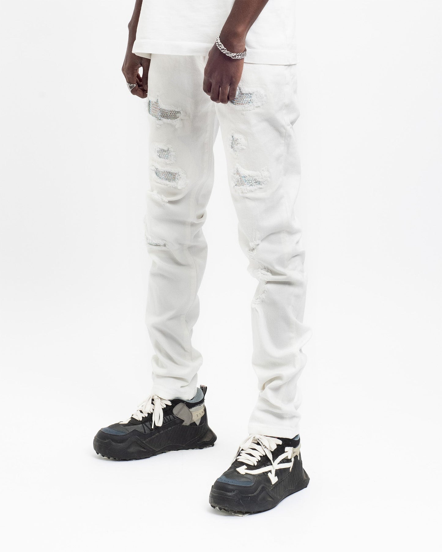 Jeans Bianchi Strappati™ | Stile Slim Fit con Dettagli Ricamati