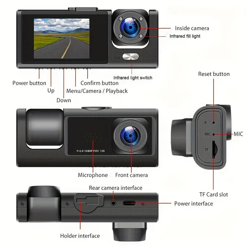 Dash Cam Double Gyioeupt 1080p Full HD night vision and loop recording