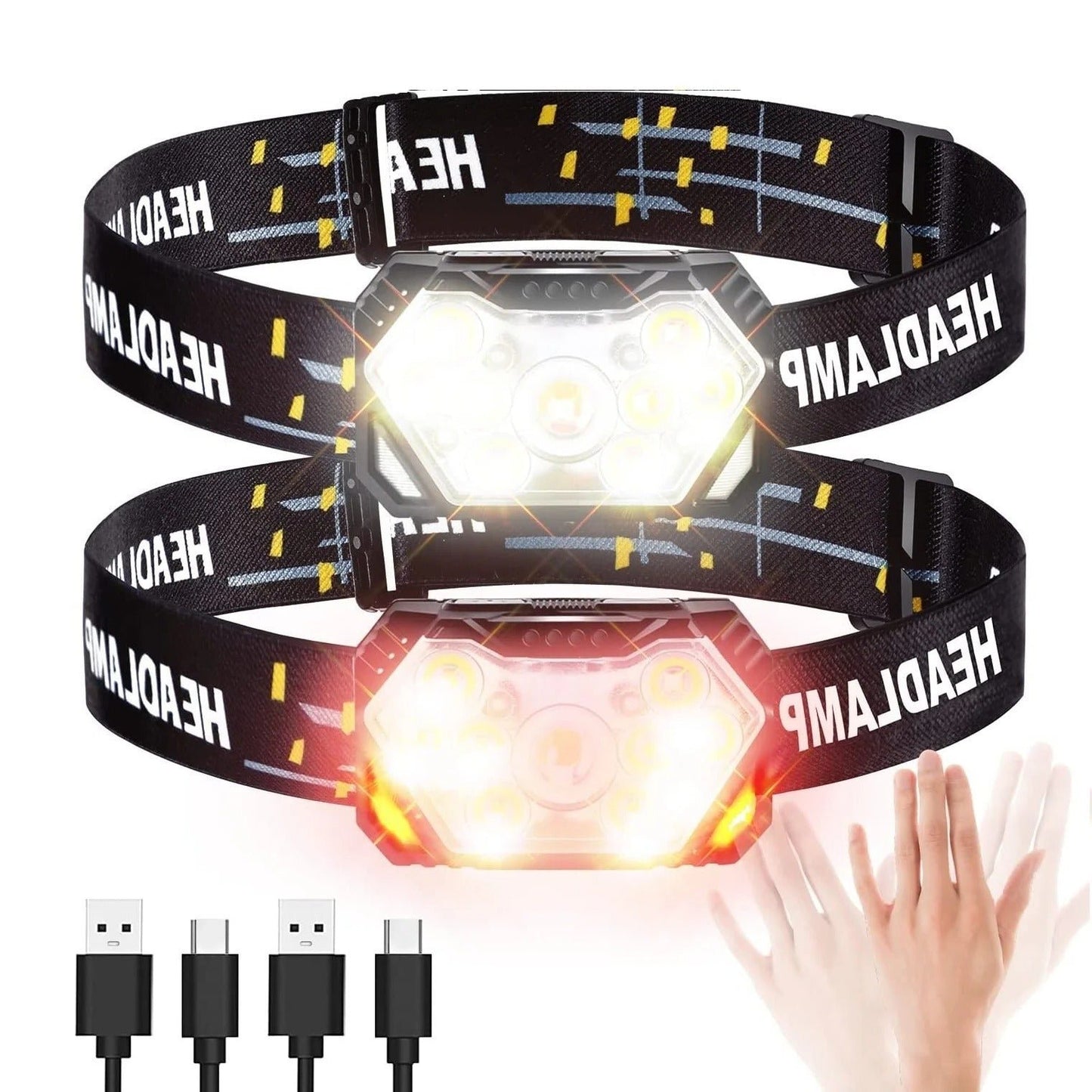 Lampada Frontale LED 9 Luci Potente – Ricaricabile USB con Sensore di Movimento