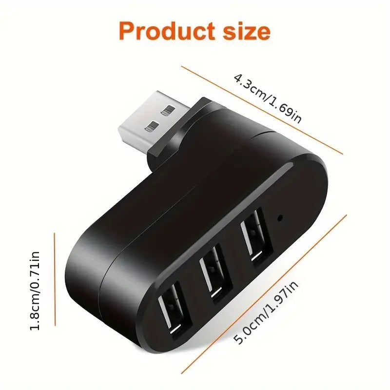 MINI HUB USB adapter rotable with 3 ports for laptops and PCs