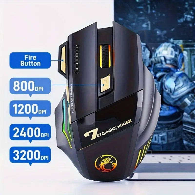 Ergonominating rechargeable wireless game mouse with RGB backlighting