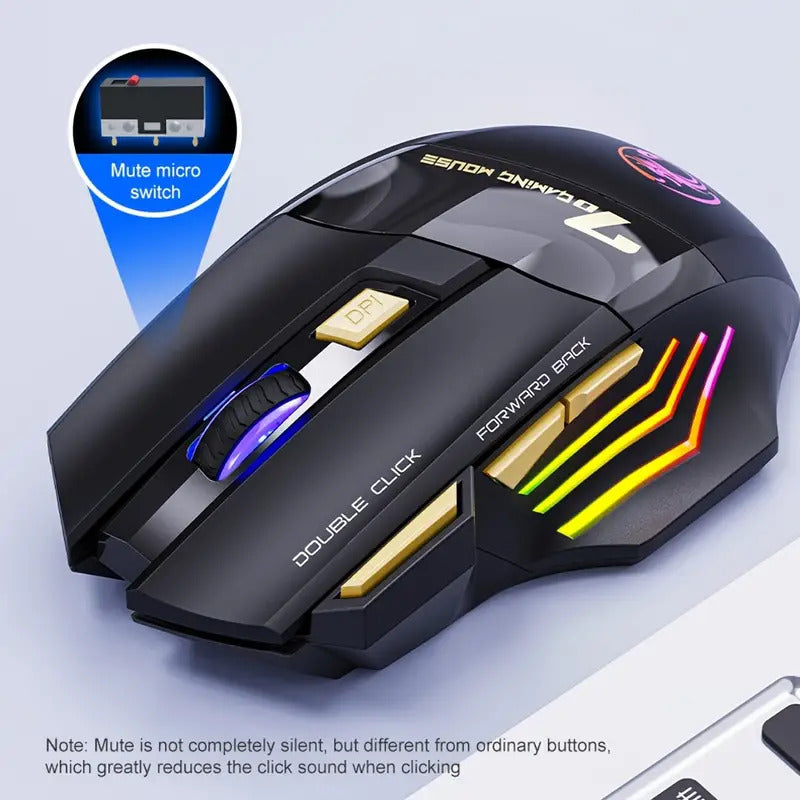 Ergonominating rechargeable wireless game mouse with RGB backlighting