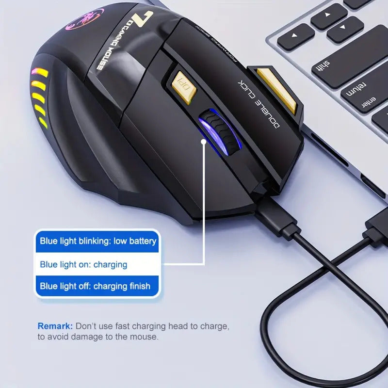 Ergonominating rechargeable wireless game mouse with RGB backlighting
