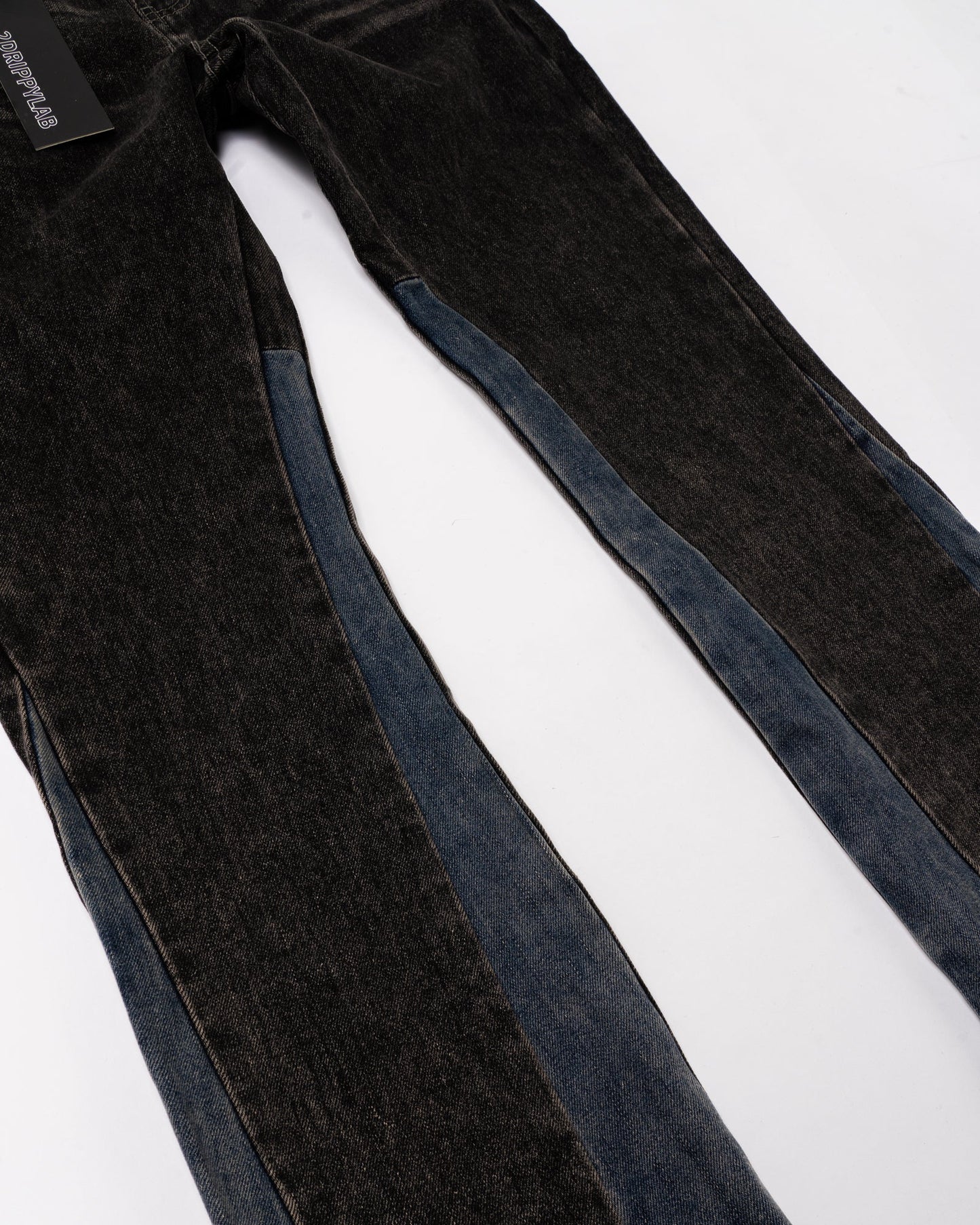 Flared Denim™ | Jeans Flare Nero con Inserti Blu