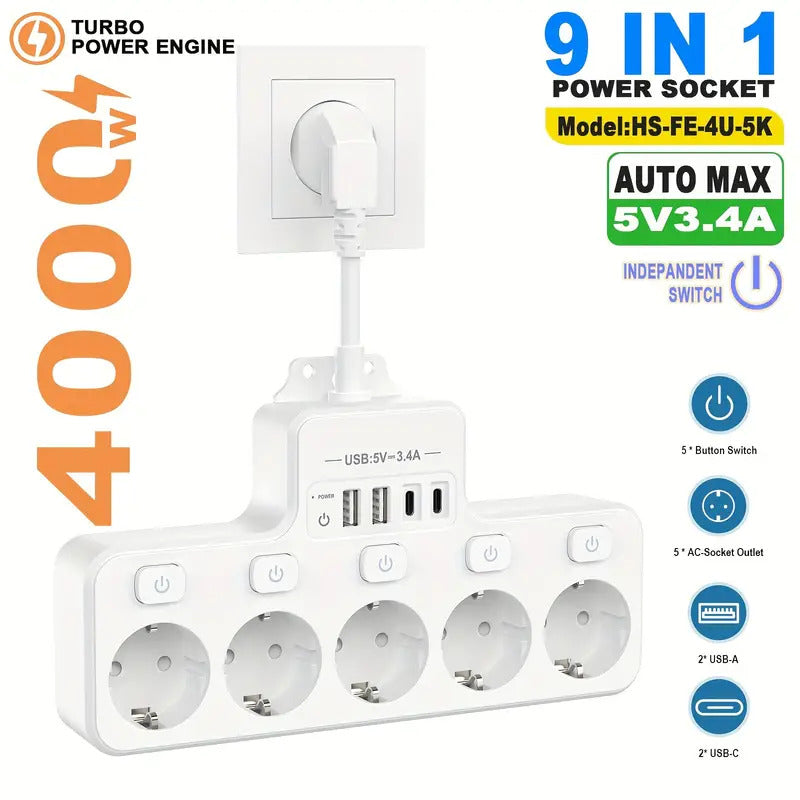 Multiple socket 9 in 1 with USB