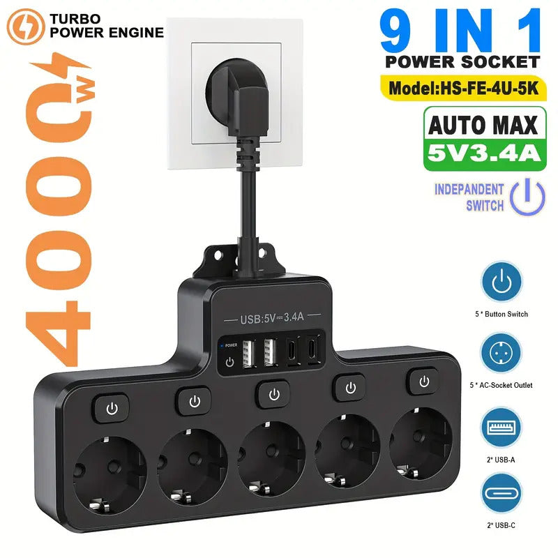 Multiple socket 9 in 1 with USB