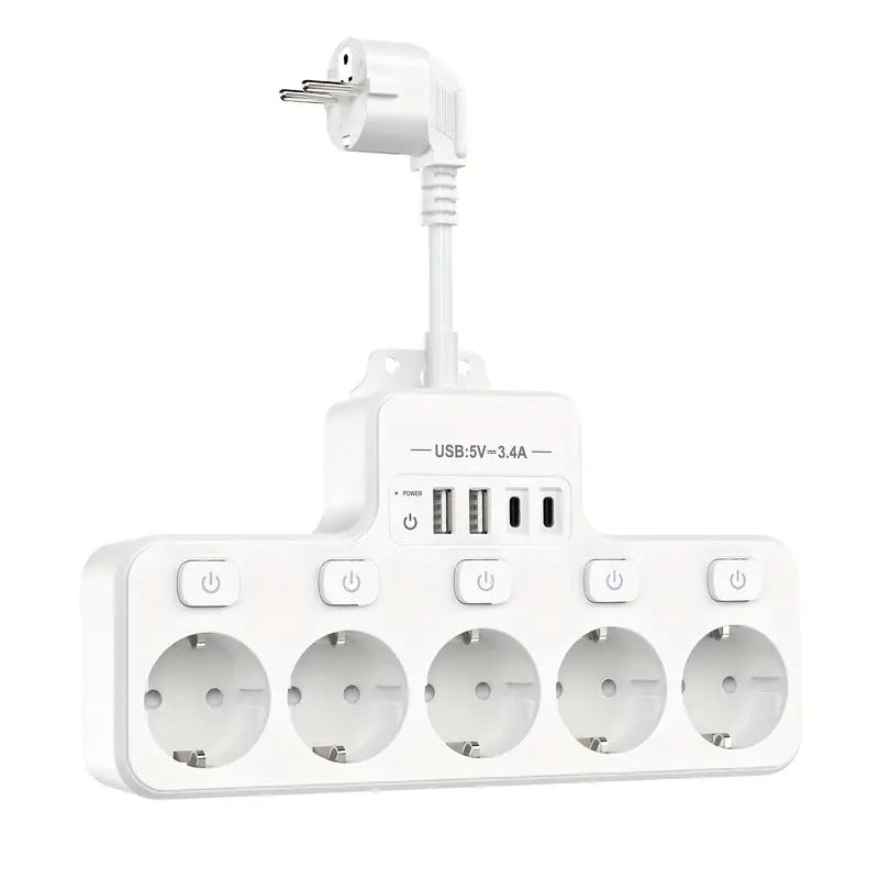 Presa Multipla 9 in 1 con USB e Interruttori Individuali