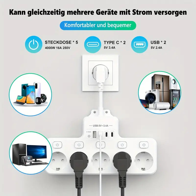 Multiple socket 9 in 1 with USB