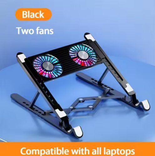 Folding support for laptop with silent fan