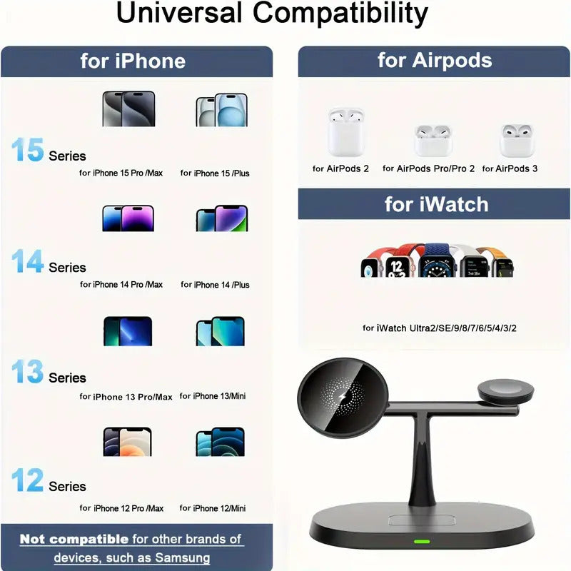Magnetic Wireless Charging Station 3 in 1 for iPhone and Apple Watch quick recharge
