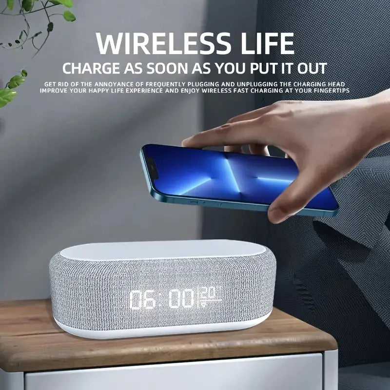 Wireless charging station with digital alarm clock and night light