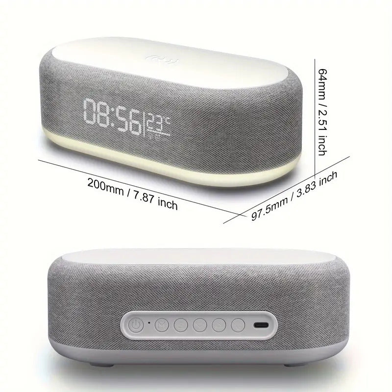 Wireless charging station with digital alarm clock and night light