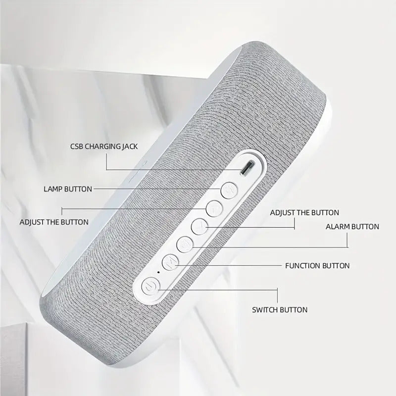 Wireless charging station with digital alarm clock and night light