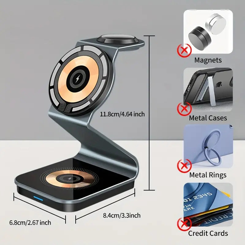 Wireless 3 in 1 magnetic support for iPhone, Apple Watch and AirPods