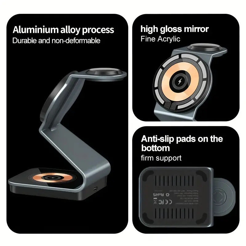 Wireless 3 in 1 magnetic support for iPhone, Apple Watch and AirPods