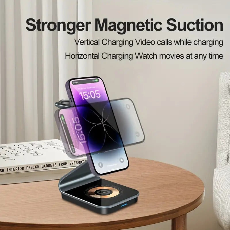 Wireless 3 in 1 magnetic support for iPhone, Apple Watch and AirPods