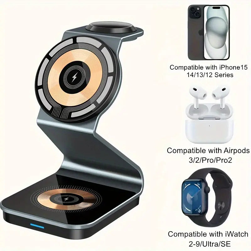 Wireless 3 in 1 magnetic support for iPhone, Apple Watch and AirPods