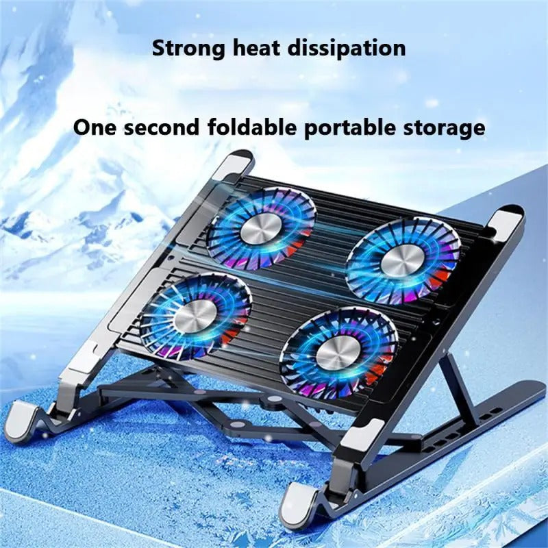 Folding support for laptop with silent fan
