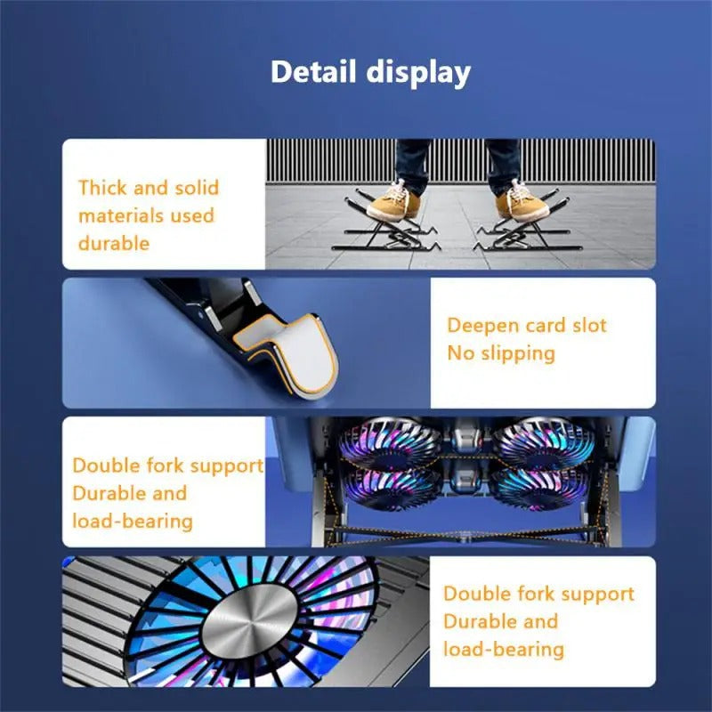 Folding support for laptop with silent fan