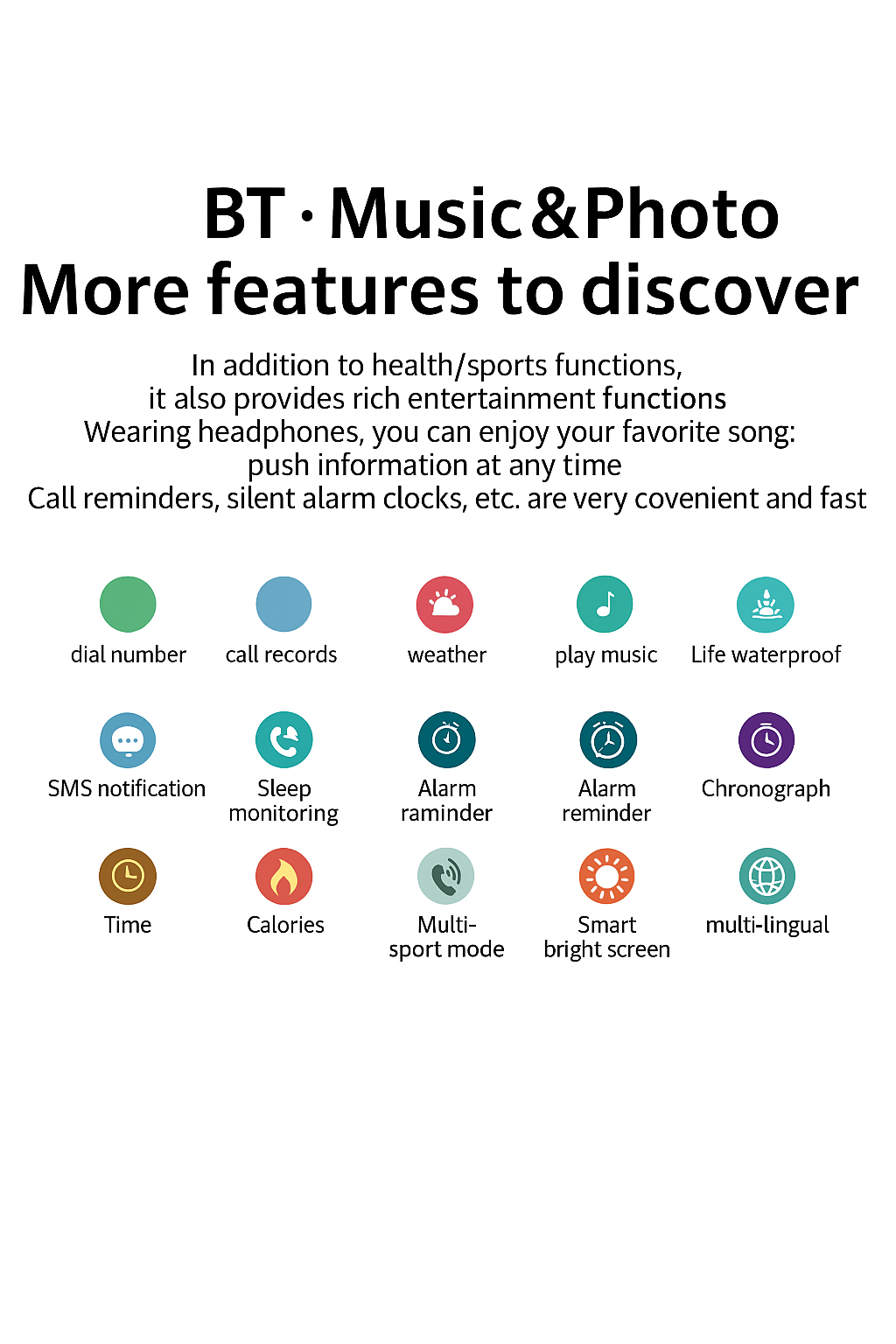 Smartwatch sportivo multifunzionale con chiamate e musica