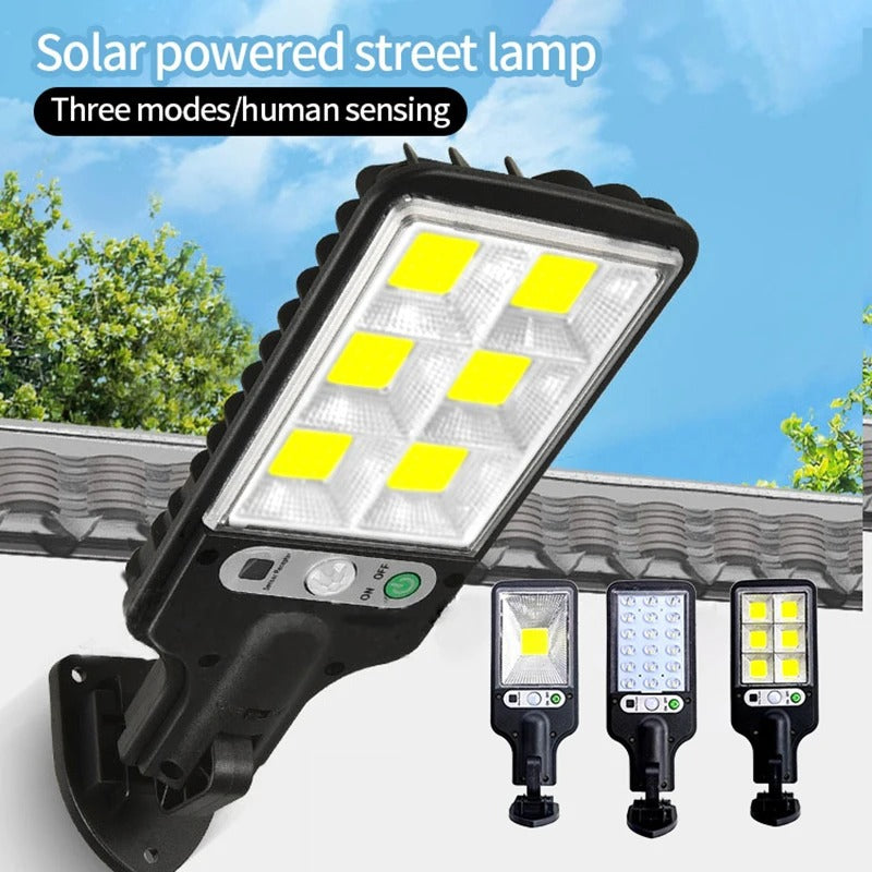 Outdoor LED solar lamp with garden and garage movement sensor