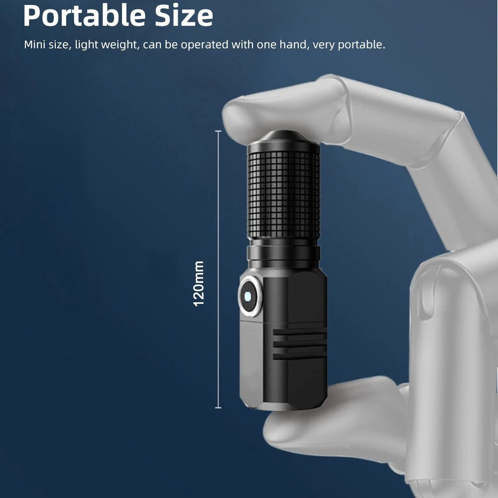 Super bright Mini LED torch with zoom USB charging and 3 light modes