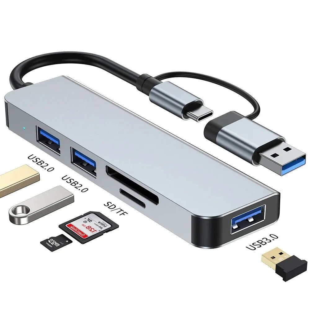 HUB USB 8-in-2 with cards reader, USB-C, USB 3.0/2.0 port, SD/TF player