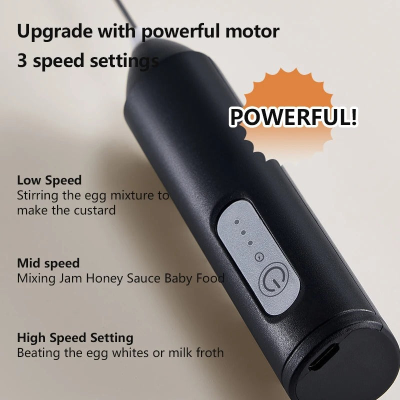 Electric mixer for milk, eggs with 3 speeds, whipping milk and eggs with USB charging