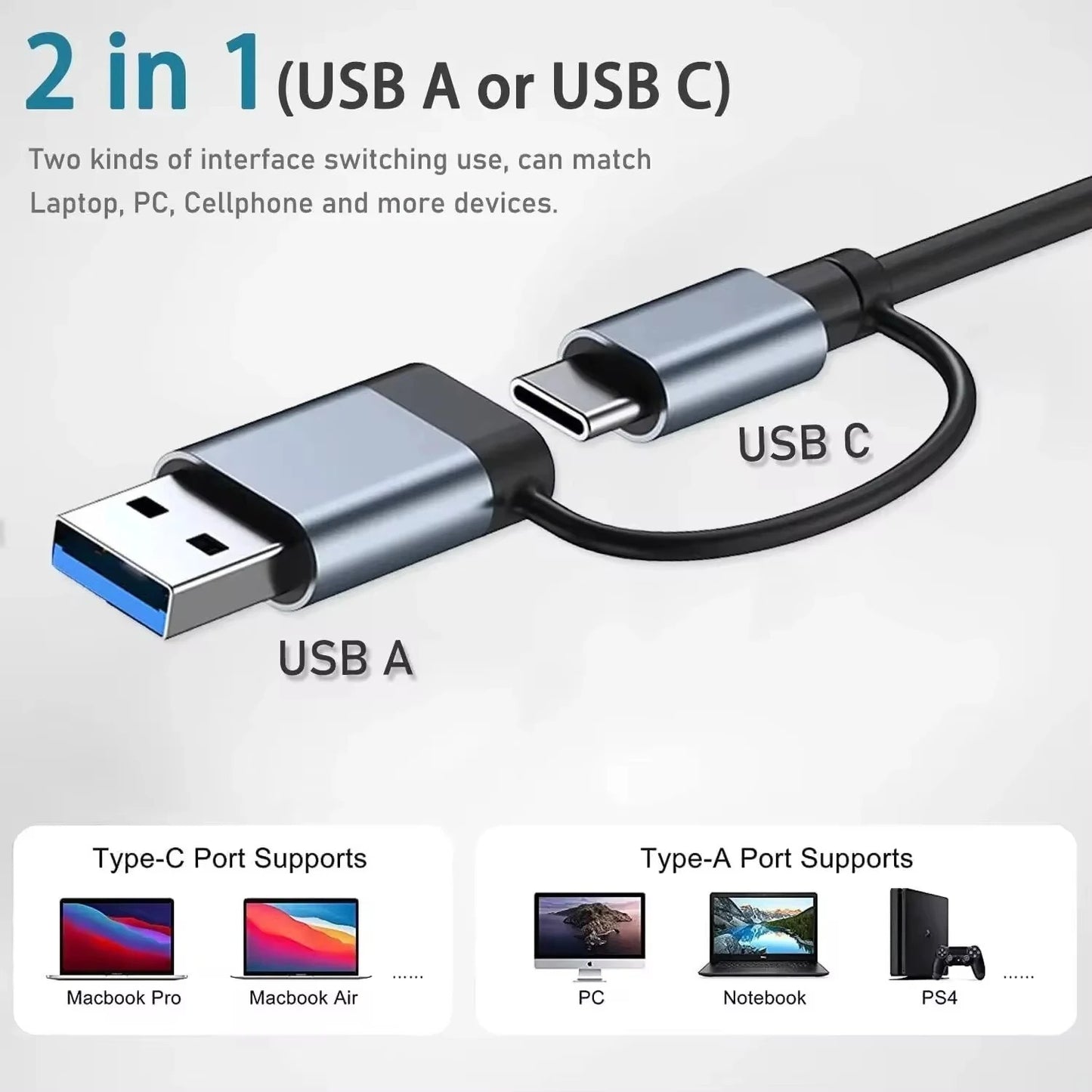 HUB USB 8-in-2 with cards reader, USB-C, USB 3.0/2.0 port, SD/TF player