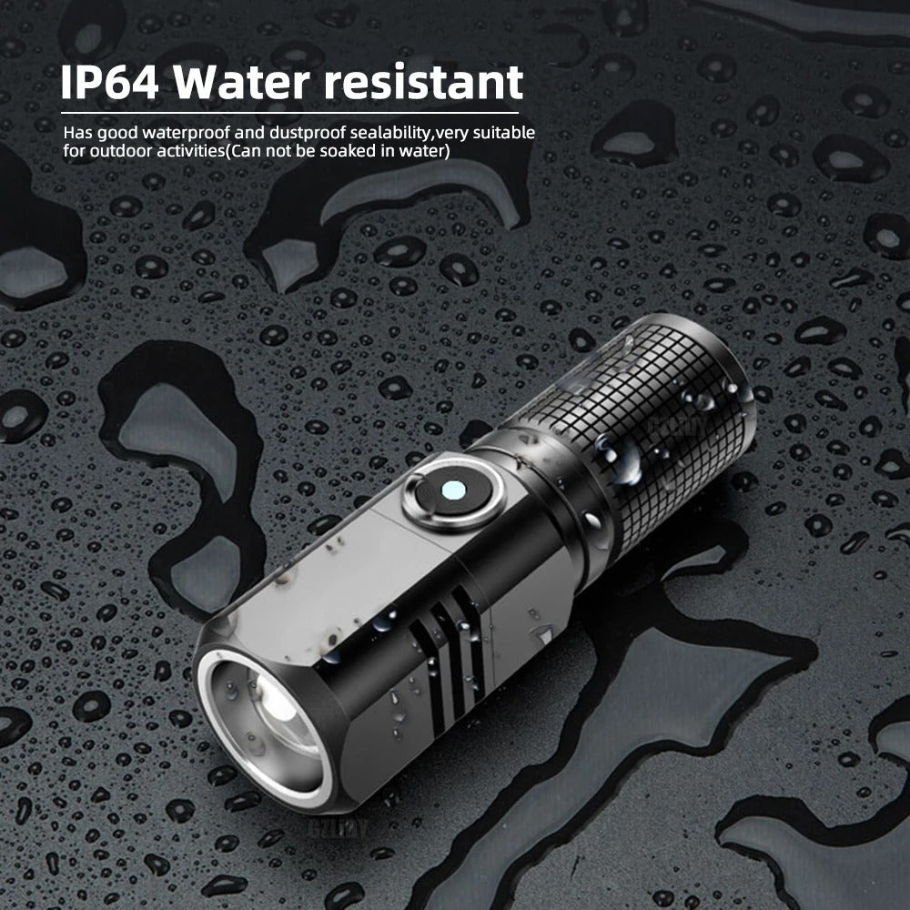 Super bright Mini LED torch with zoom USB charging and 3 light modes