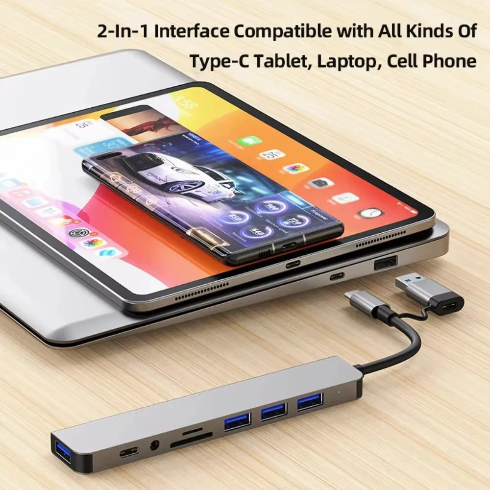 HUB USB 8-in-2 with cards reader, USB-C, USB 3.0/2.0 port, SD/TF player
