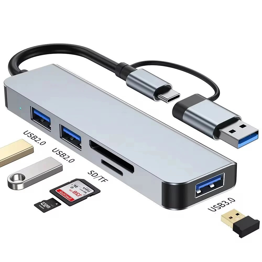HUB USB 8-in-2 with cards reader, USB-C, USB 3.0/2.0 port, SD/TF player