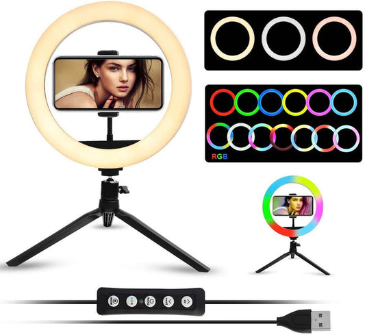 Luce ad Anello LED RGB 26cm con Treppiede – Effetto Flash e Luce Morbida