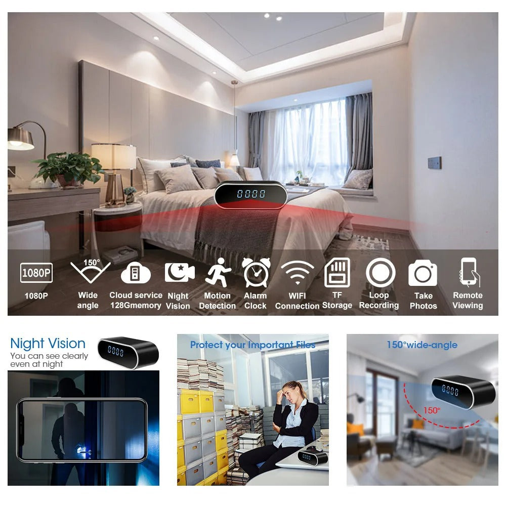 Sveglia con Telecamera Invisibile per Visione Notturna 1080P Sicurezza Domestica WiFi