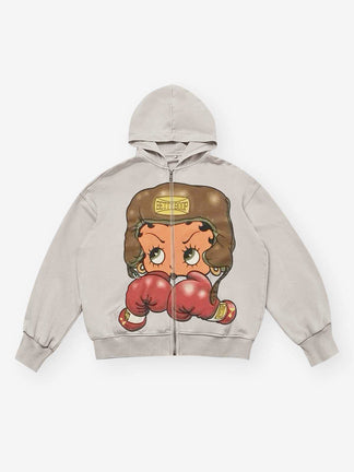 BOUNCE BACK™ | Felpa con Cappuccio Streetwear con Stampa Girl Boxer Cartoon