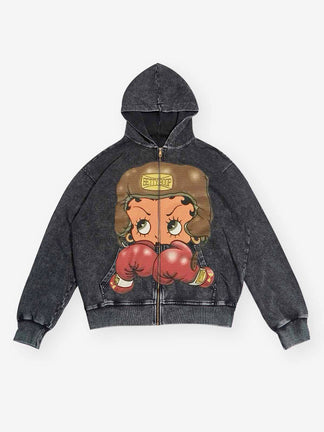 BOUNCE BACK™ | Felpa con Cappuccio Streetwear con Stampa Girl Boxer Cartoon