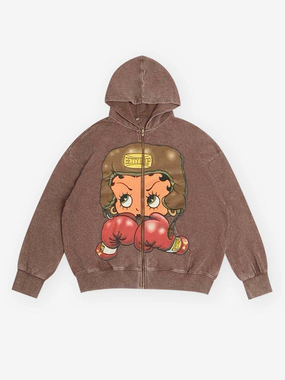 BOUNCE BACK™ | Felpa con Cappuccio Streetwear con Stampa Girl Boxer Cartoon