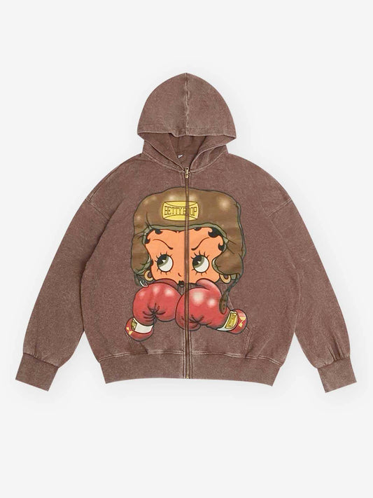 BOUNCE BACK™ | Felpa con Cappuccio Streetwear con Stampa Girl Boxer Cartoon