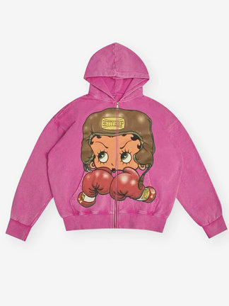 BOUNCE BACK™ | Felpa con Cappuccio Streetwear con Stampa Girl Boxer Cartoon